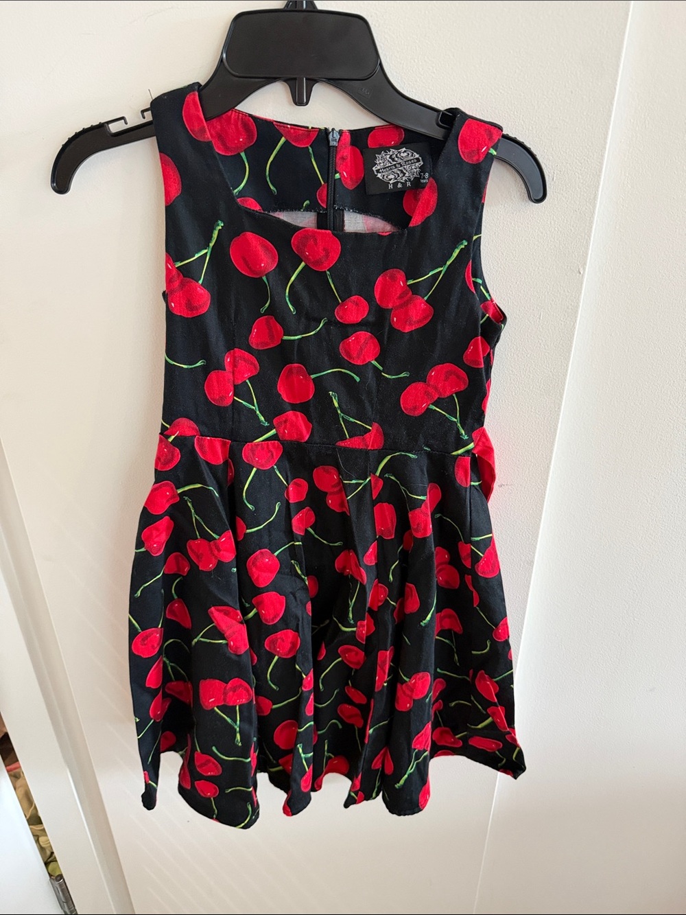 Hearts & Roses Cherry-Print Girls Dress - Black & Red Size 7/8